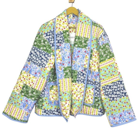 Womens Quilted Floral Patchwork Jacket XL Multicolor Granny Cottagecore Boho NWT - Picture 2 of 10